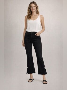 PAIGE Colette Crop Flare Jeans | Modern Trouser Denim | High Rise Black Size 25